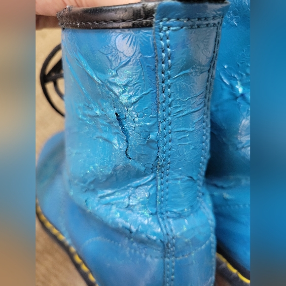 Y2K turquoise leather flower embossed Pascal combat boot dr martens docs htf - Picture 2 of 16
